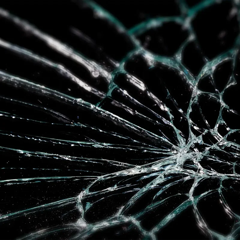 Close-up view of glass shattered during disorderly conduct